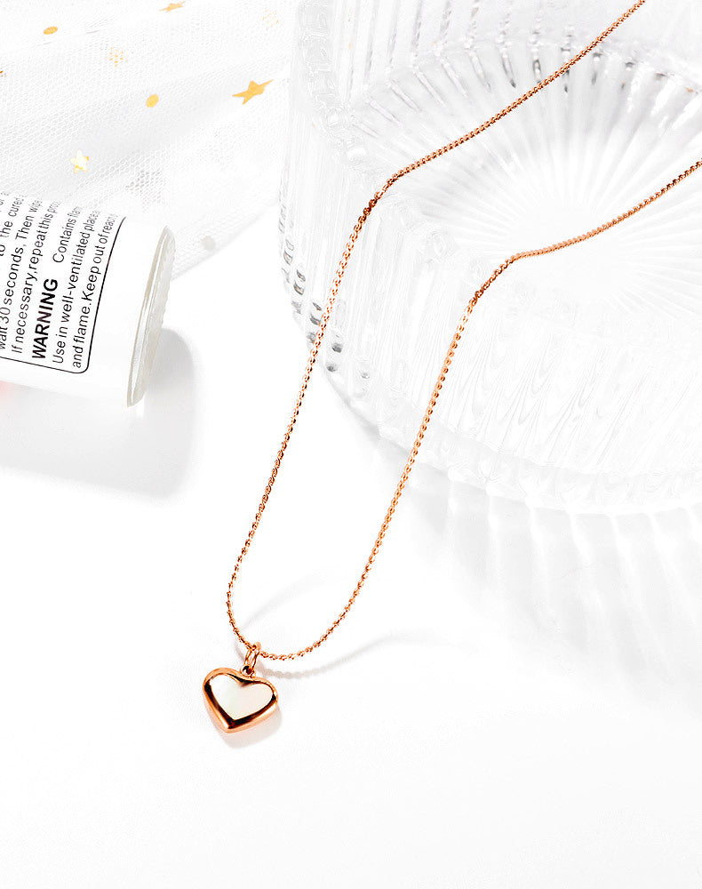Shell Heart Pendant Necklace Rose Gold
