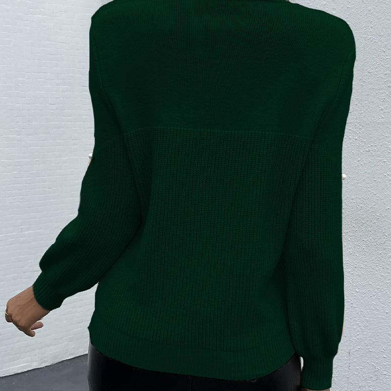 Bead Detail Round Neck Long Sleeve Ribbed Sweater