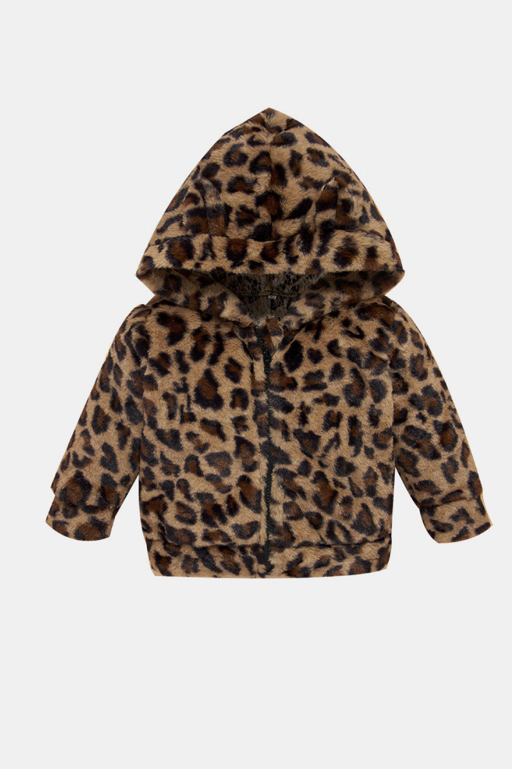 Girls Leopard Zipper Front Hooded Coat