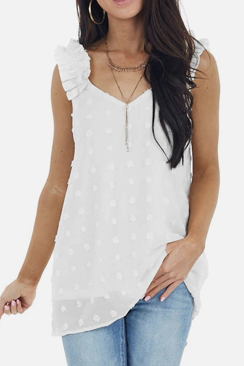 Swiss Dot Top With Ruffled Straps