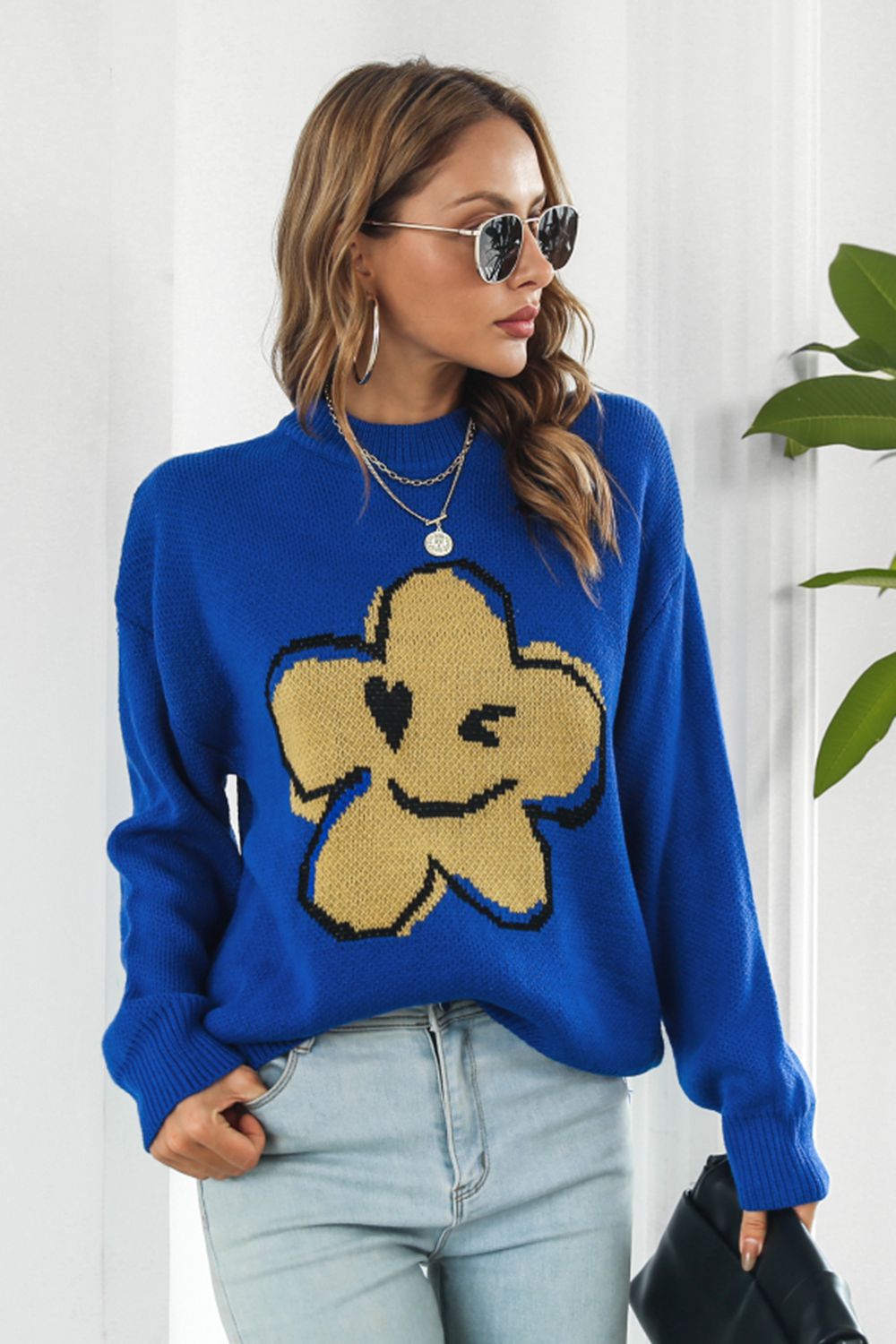 Flower Graphic Drop Shoulder Sweater