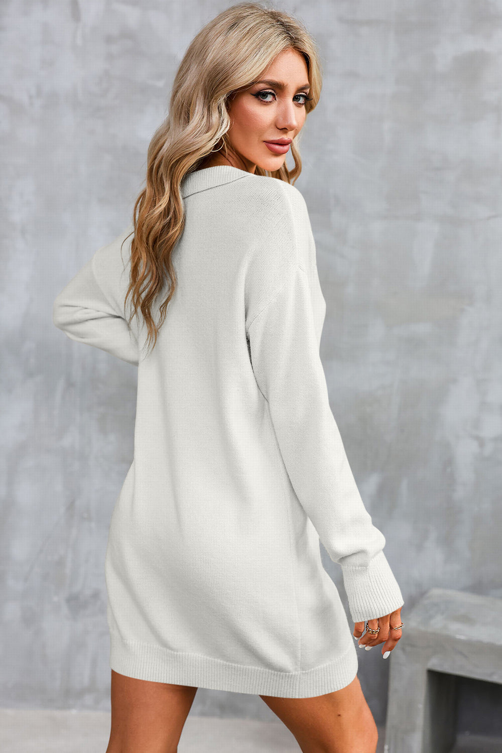Buttoned Long Sleeve Sweater Dress
