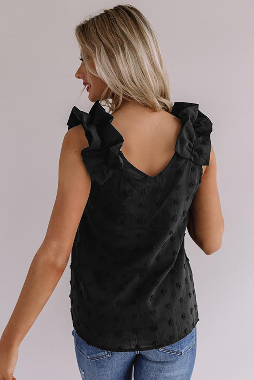 Swiss Dot Top With Ruffled Straps