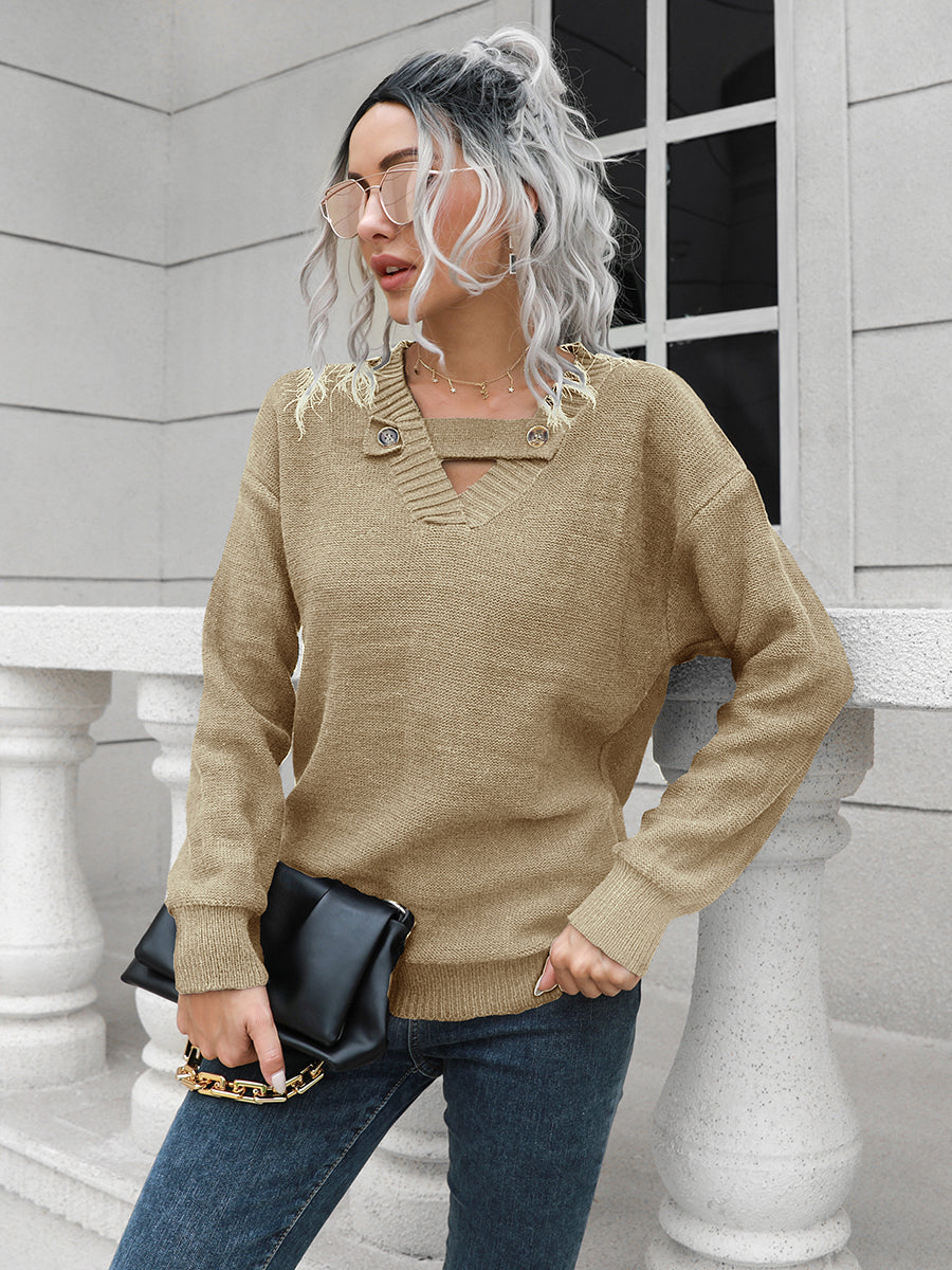 Dropped Shoulder Button Detail Sweater
