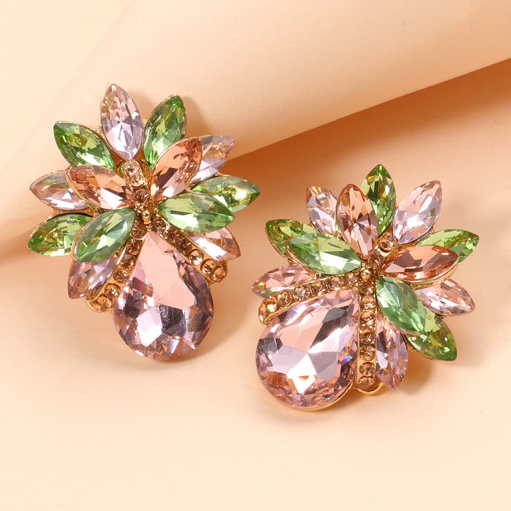 Flower Shape Glass Stone Stud Earrings