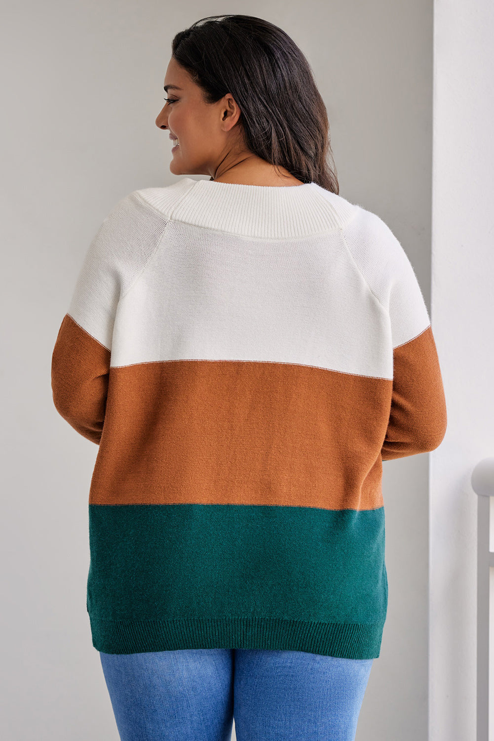 Plus Size Color Block Long Sleeve Sweater