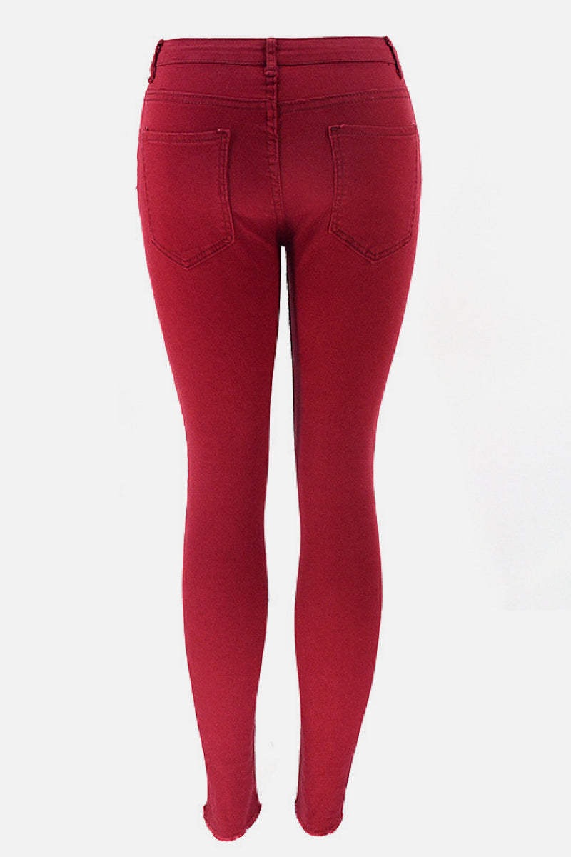 Distressed Red Jeans