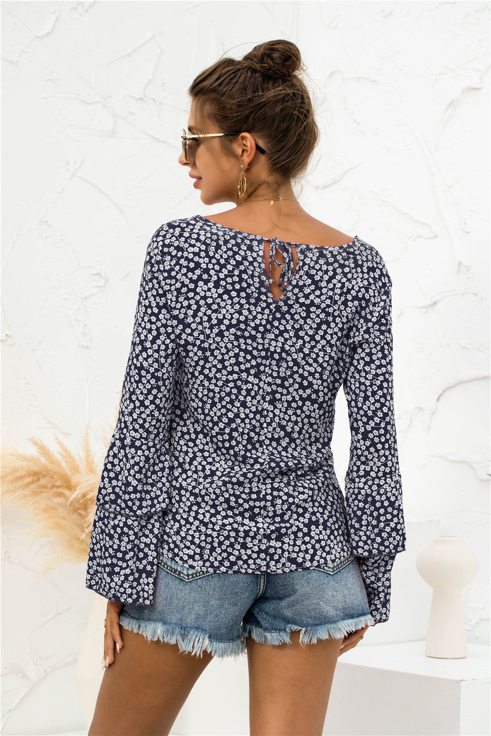 Ditsy Floral Flare Sleeve Blouse