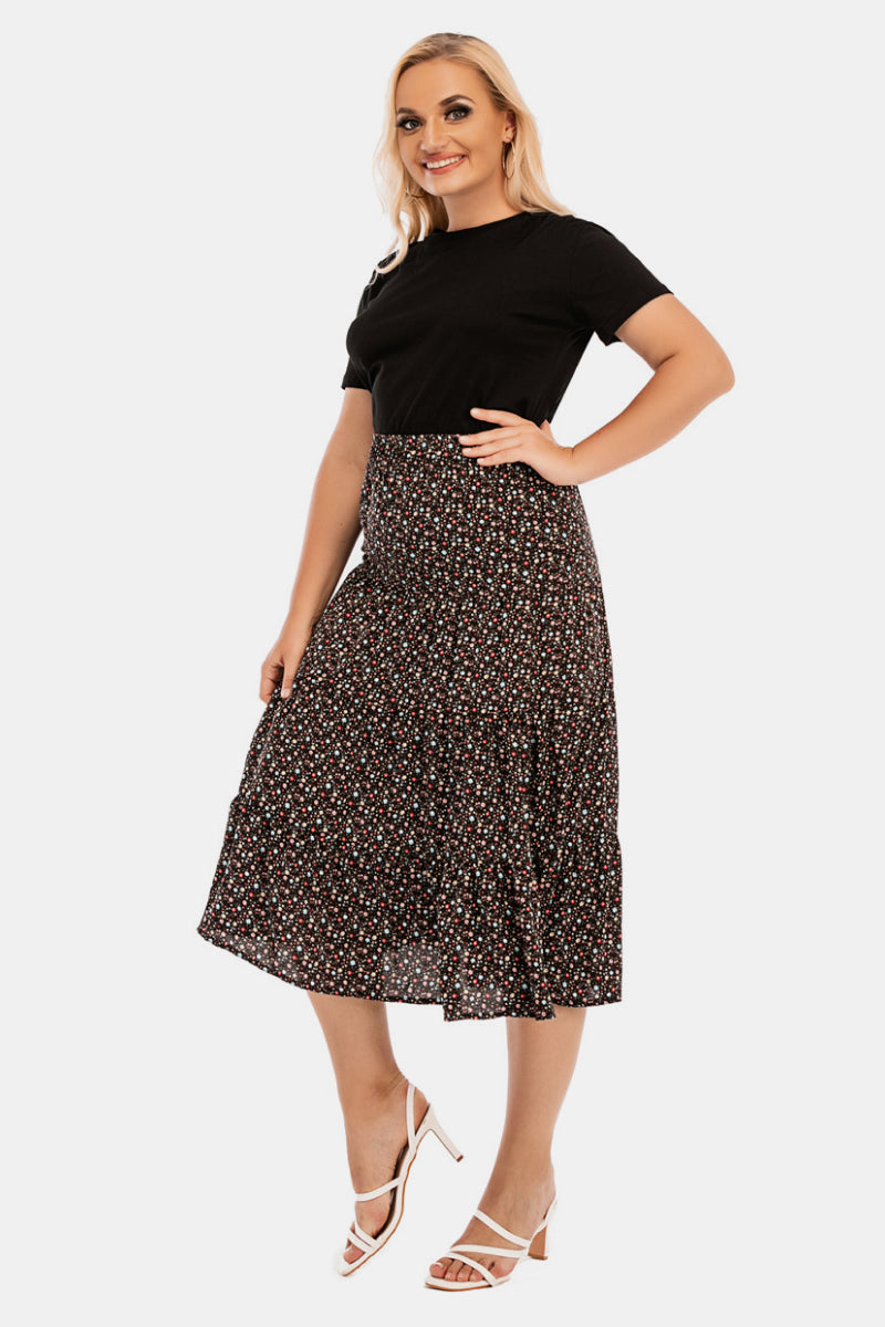 Plus Size Floral Tiered A Line Skirt
