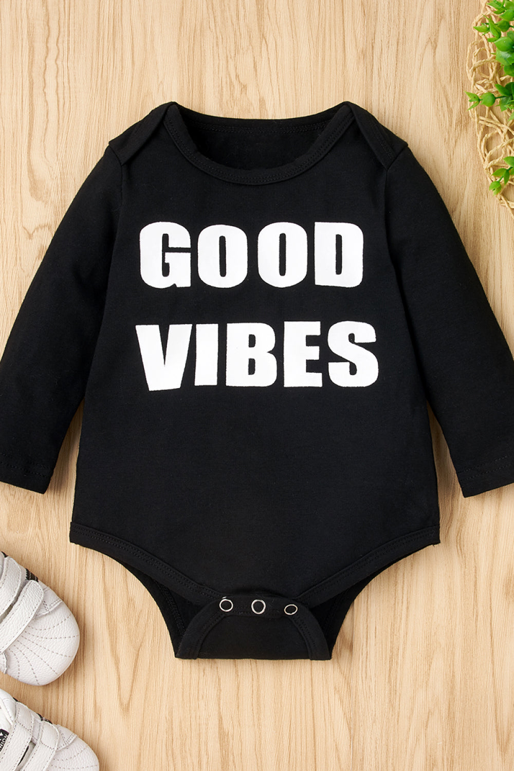 Baby Girl GOOD VIBES Bodysuit and Striped Overalls Set