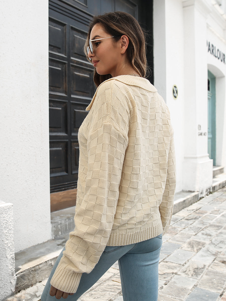 Johnny Collar Dropped Shoulder Sweater