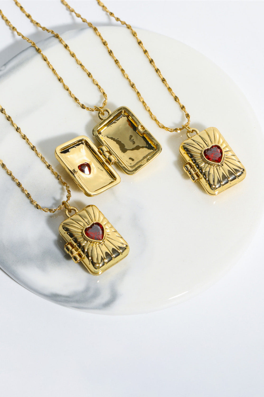 Heart Zircon Box Pendant Copper Necklace