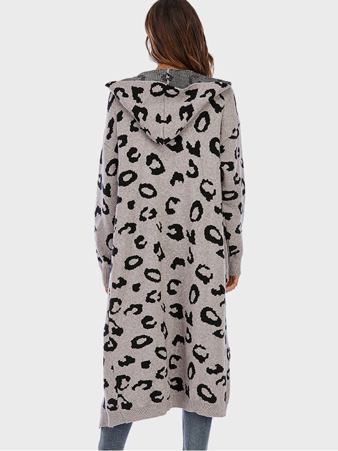Leopard Hooded Cardigan with Pockets