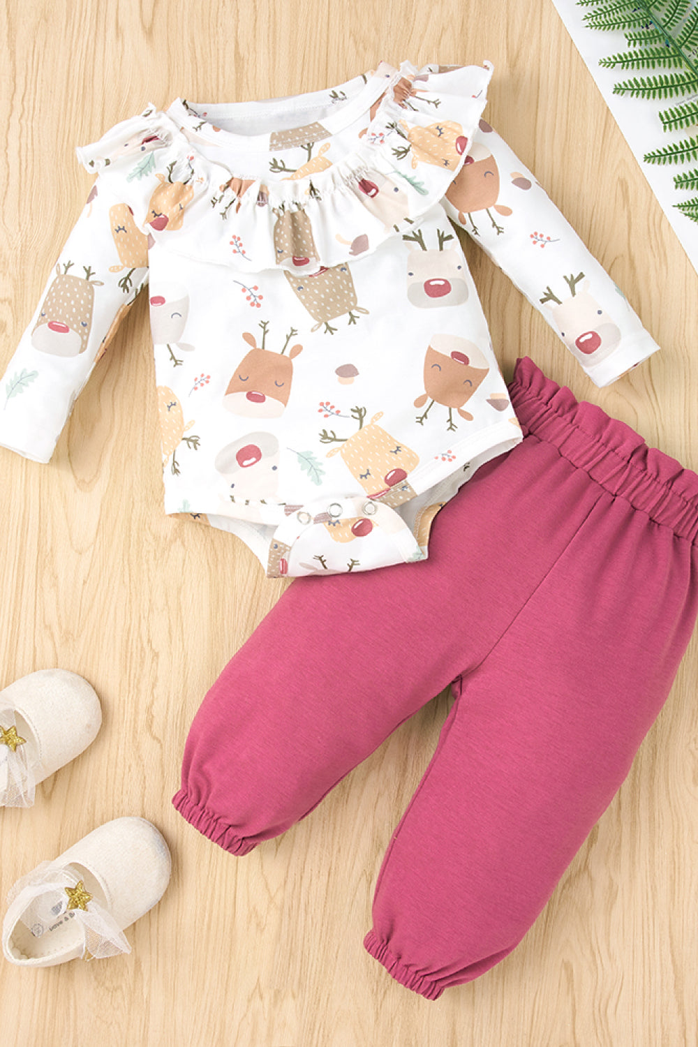 Baby Girl Reindeer Bodysuit and Paperbag Joggers Set