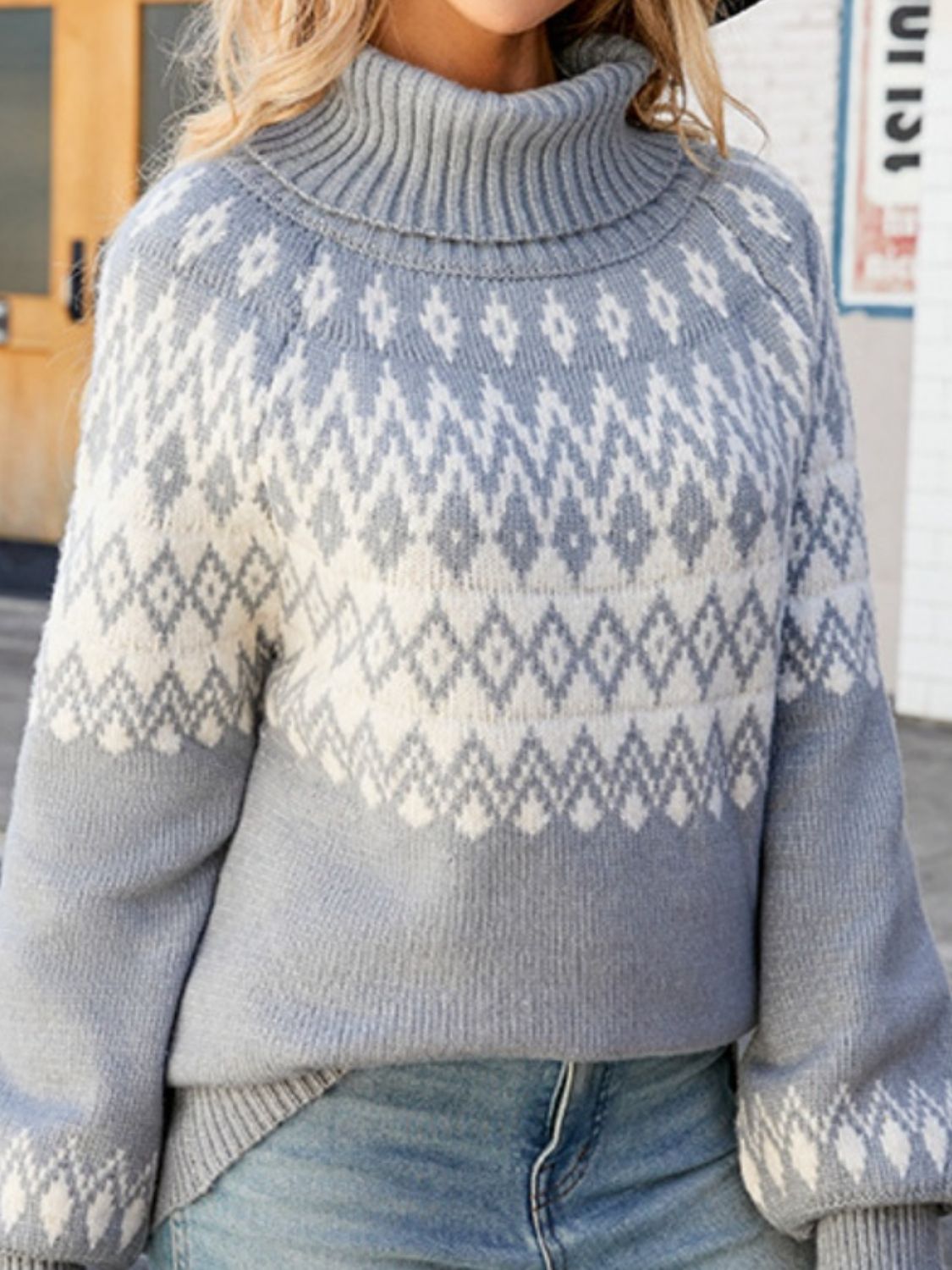 Turtleneck Lantern Sleeve Sweater