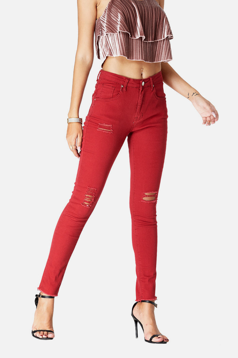 Distressed Red Jeans