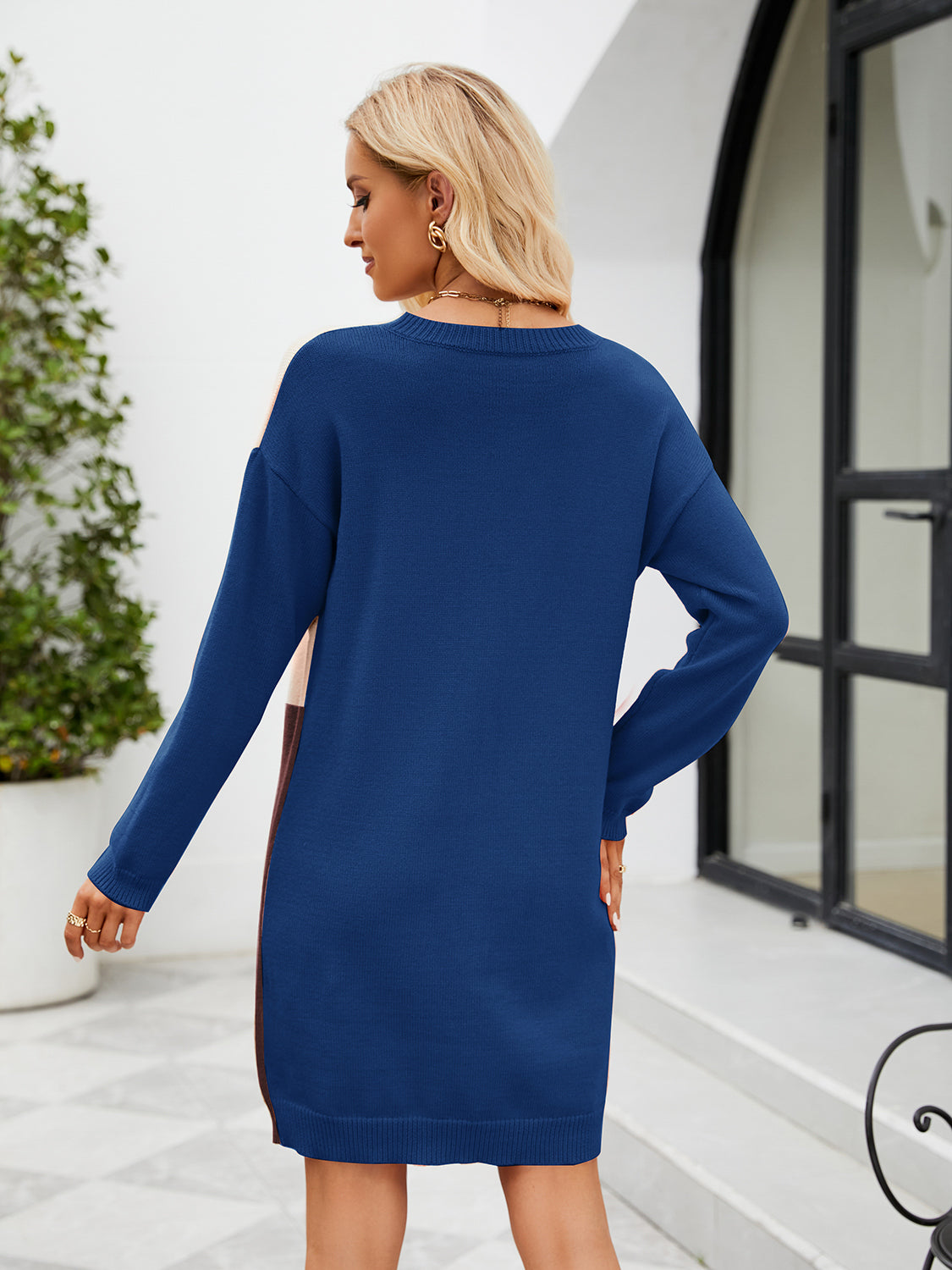 Color Block Dropped Shoulder Sweater Dress