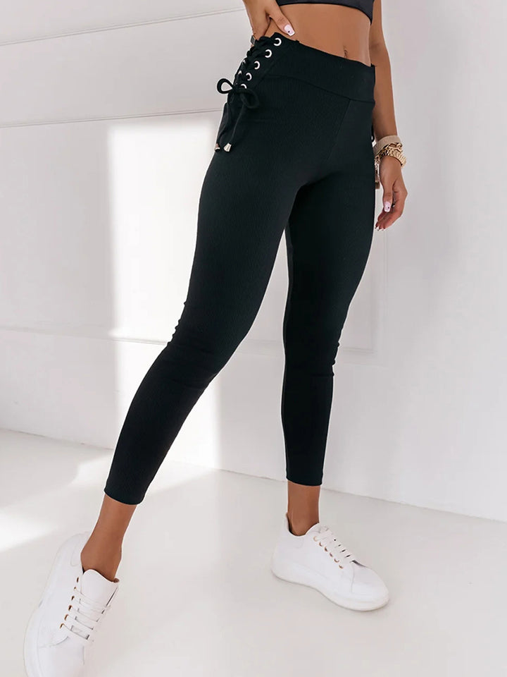 Wide Waistband Lace-Up Leggings