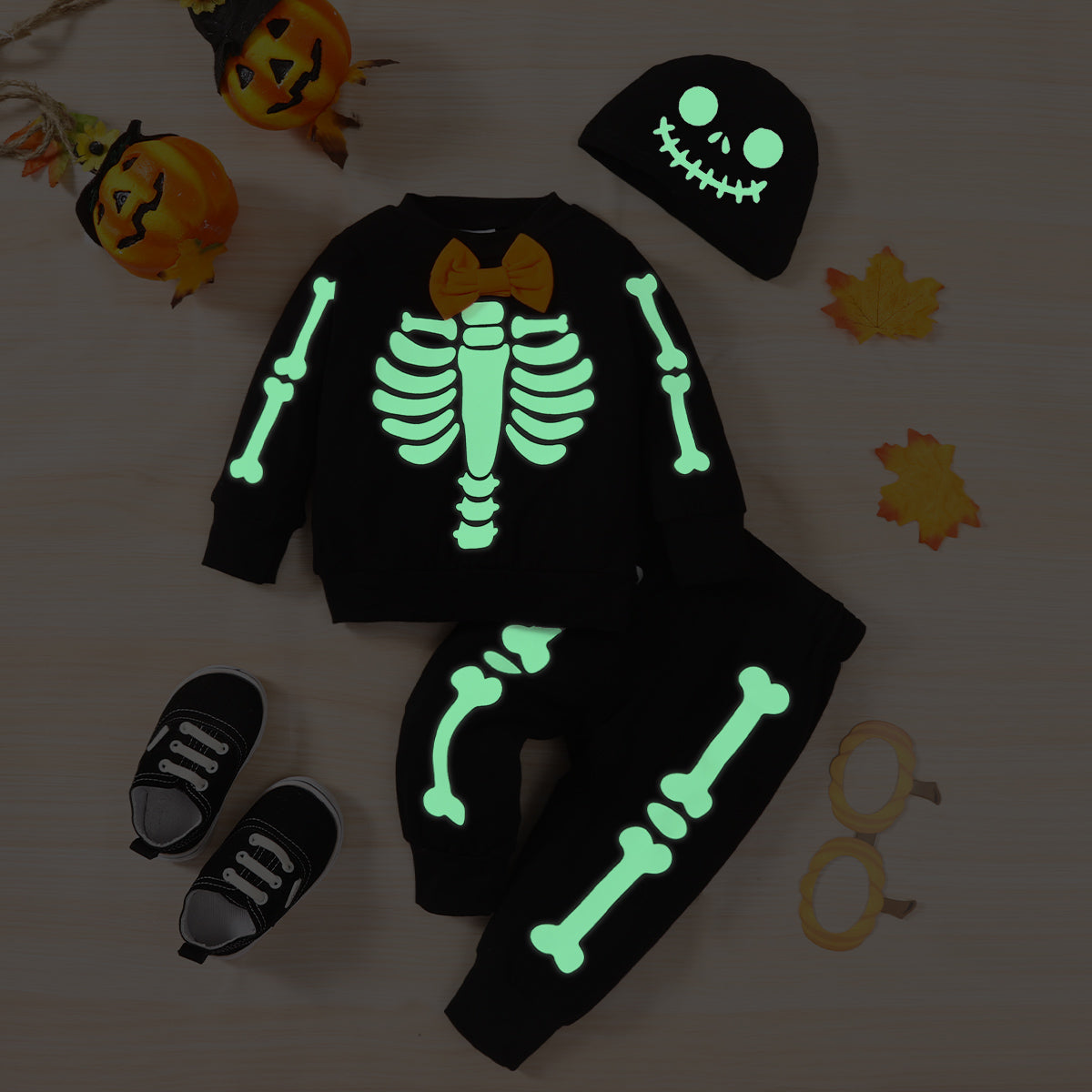 Skeleton Pattern Round Neck Sweatshirt and Bone Pattern Pants Set