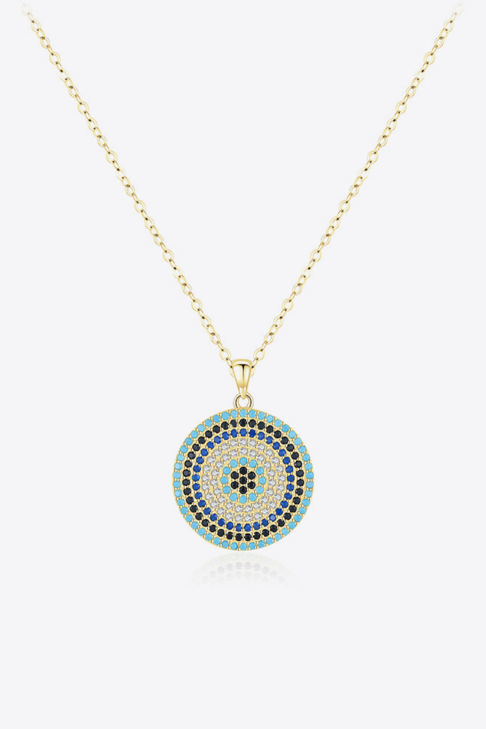 925 Sterling Silver Round Shape Artificial Turquoise Pendant Necklace