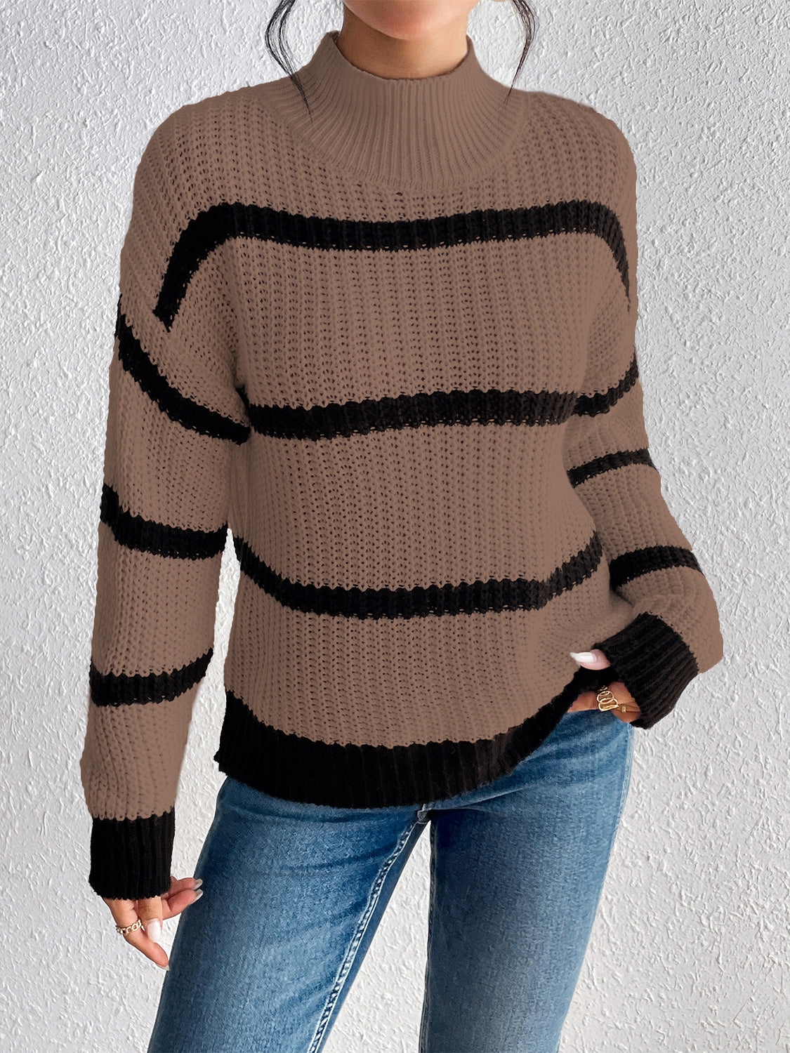 Striped Mock Neck Sweater