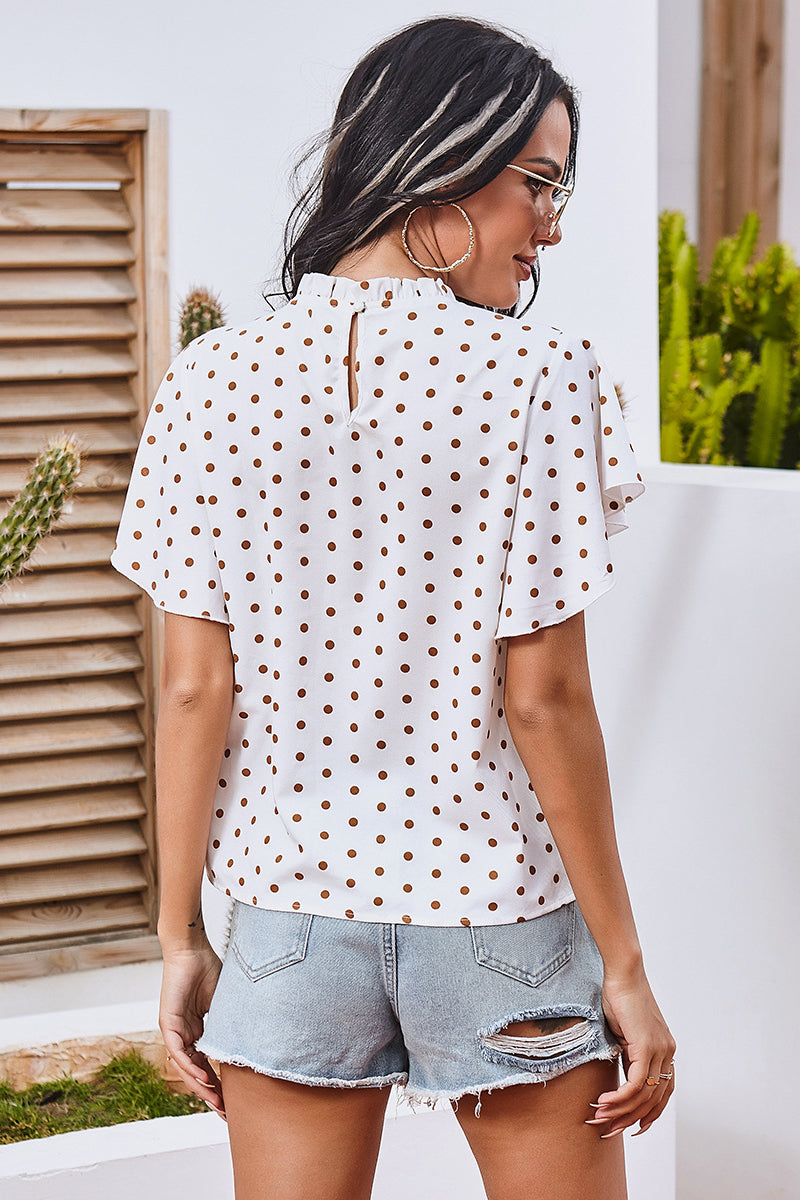 Polka Dot Butterfly Sleeves Shirt