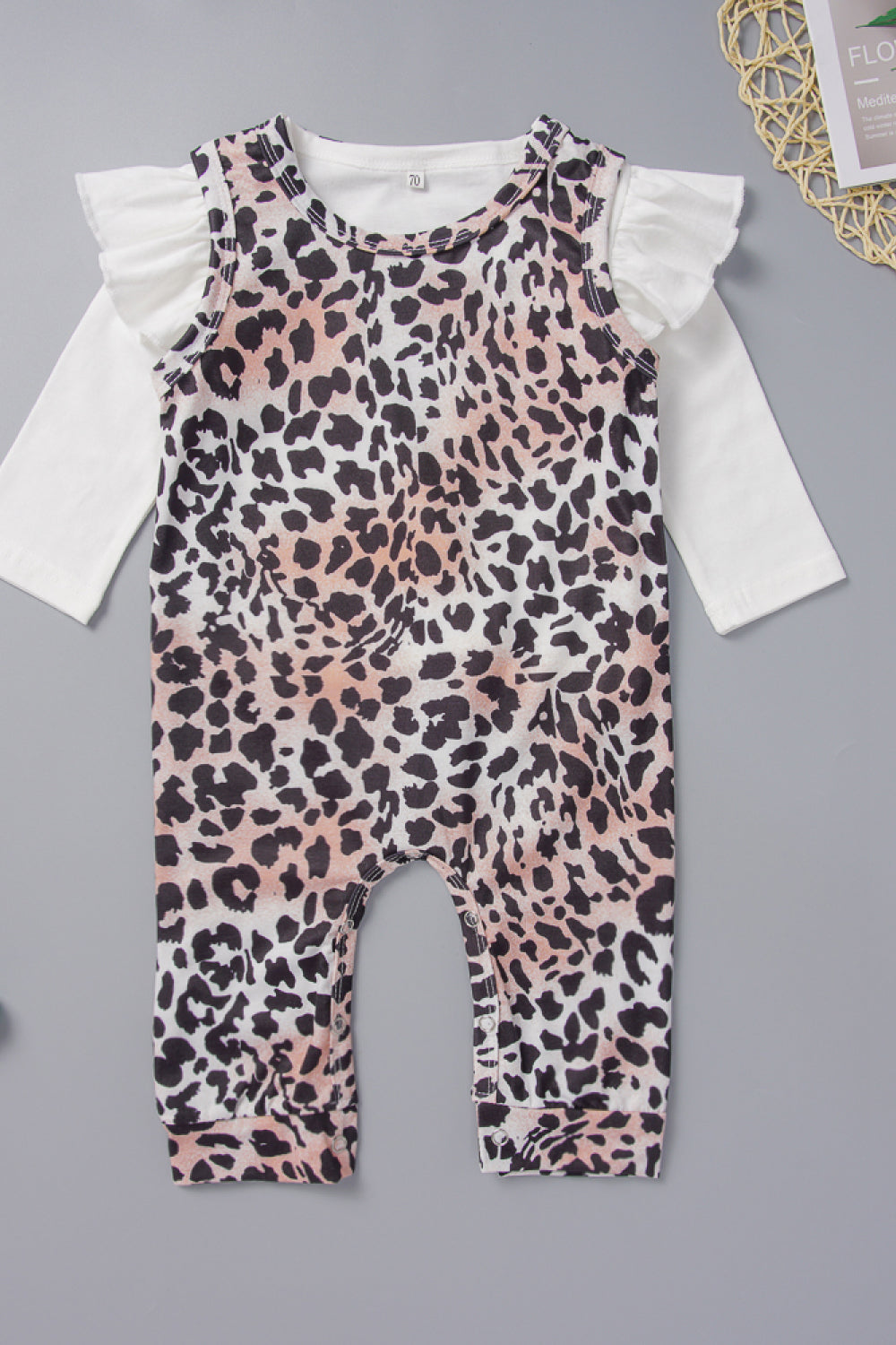 Baby Ruffle Sleeve T-Shirt and Leopard Jumpsuit Set