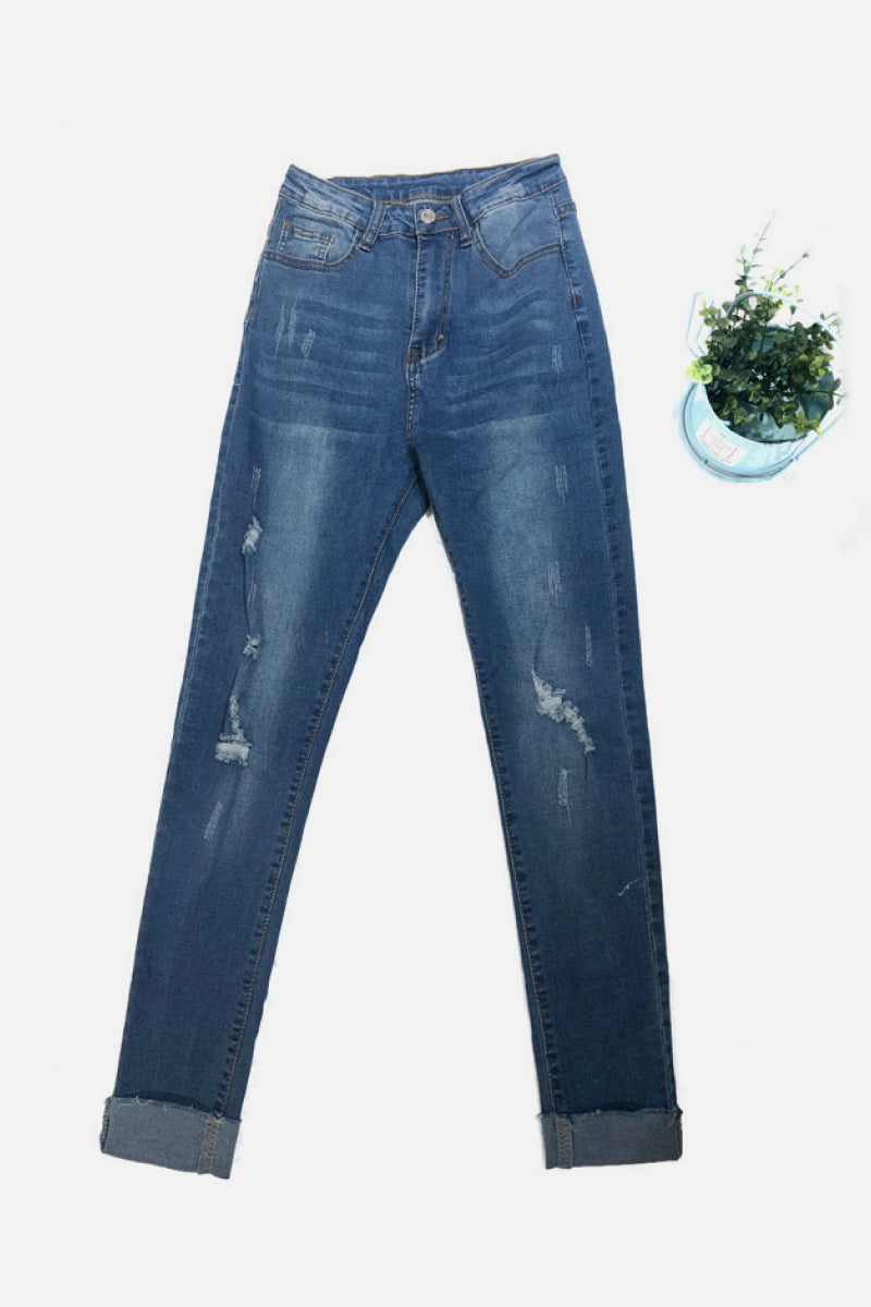 Distressed Roll Up Skinny Jeans