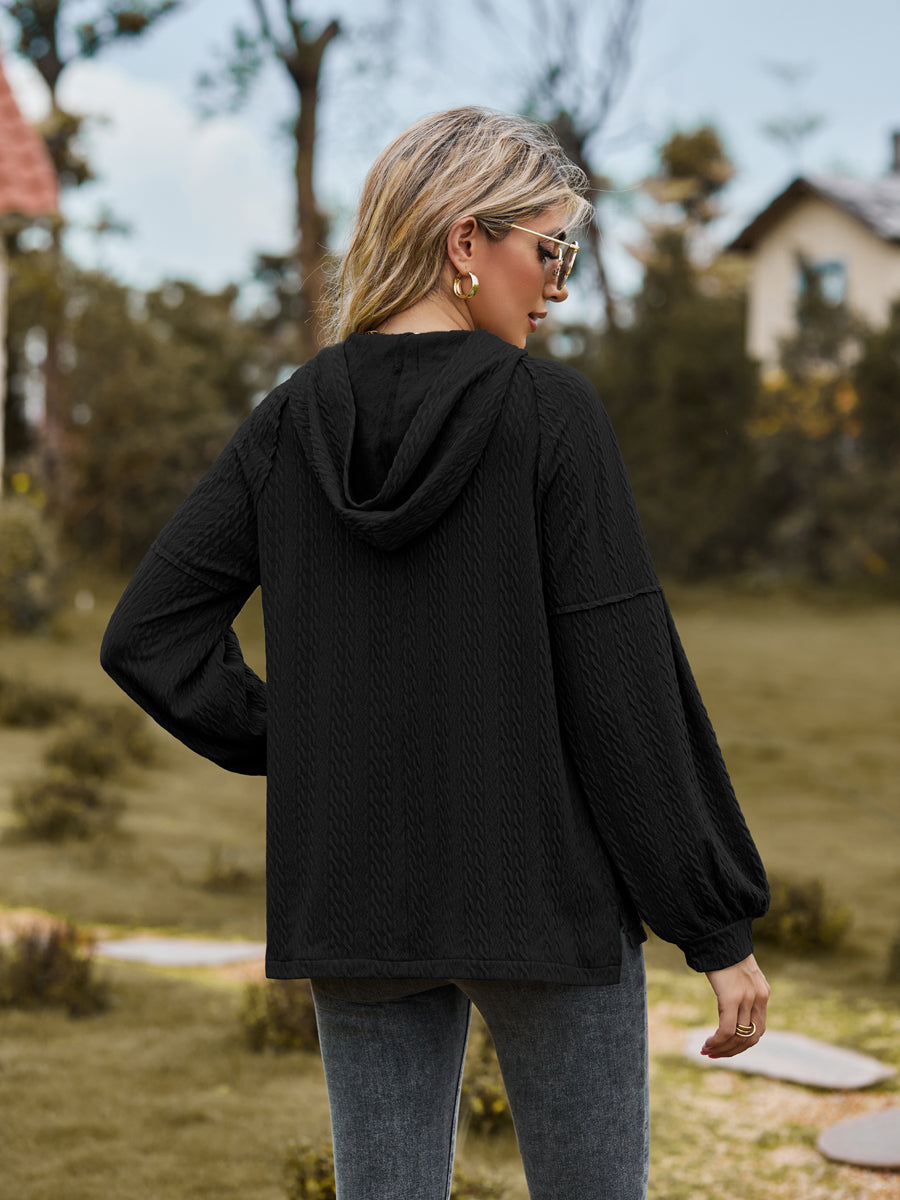 Cable-Knit Dropped Shoulder Hoodie