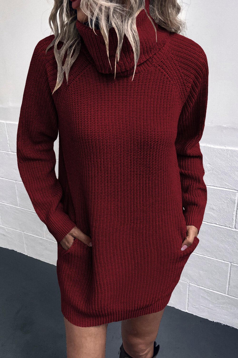 Turtleneck Sweater Dress with Pockets