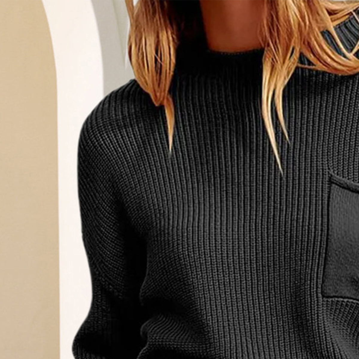 Rib-Knit Dropped Shoulder Sweater