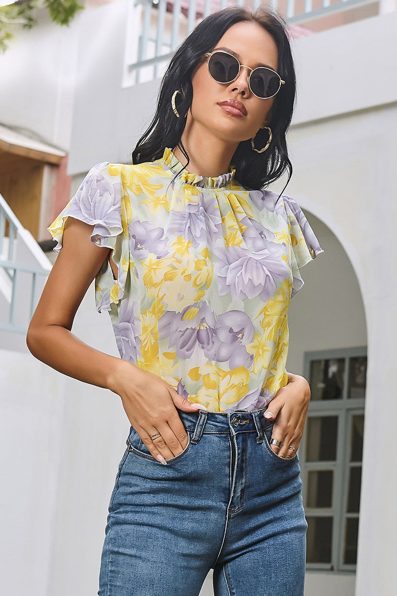 Floral Ruffle Sleeves Top